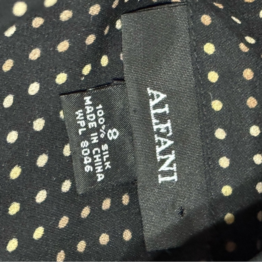 ALFANI Button Up Black Gold Dots Silk Long Sleeve Shirt Size 8 M Work Date Night - Picture 3 of 5